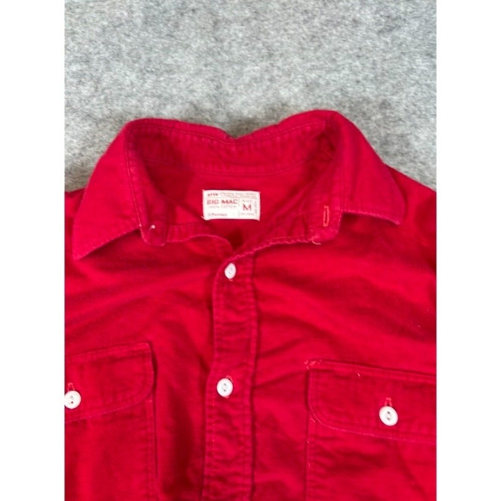 Vintage 70s JC Penney Big Mac Cotton Flannel Button Up Shirt Mens M Red USA